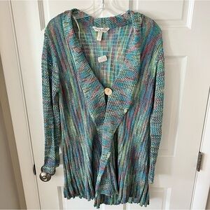 Kraft Kat Multicolor Boho Knit Cardigan Wooden Button Closure Size Medium NEW